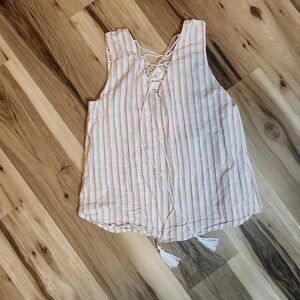 E & M Tan and Gray Relaxed Tie Front Sleeveless Tank Women's Small